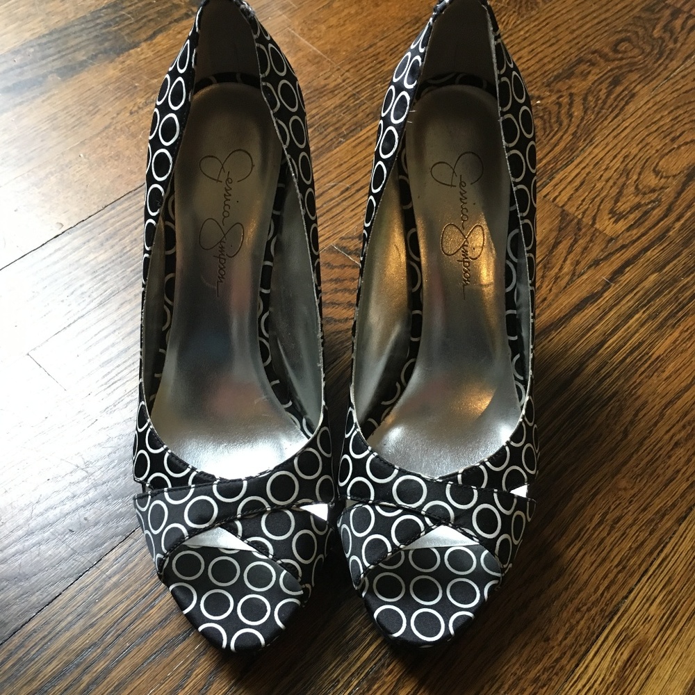 Jesica Simpson Black and White Wedges